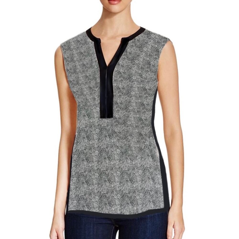 EUC Daniel Rainn Sleeveless Black White Blouse Size Small Tunic Top Split Neck S